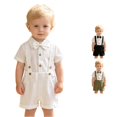 thumbnail image 1 of XAOFW Baby Boy Outfits Short Sleeved Solid Color Romper Suspenders Shorts Toddler Kids Summer Gentleman Sets 9-12 Months, 1 of 9
