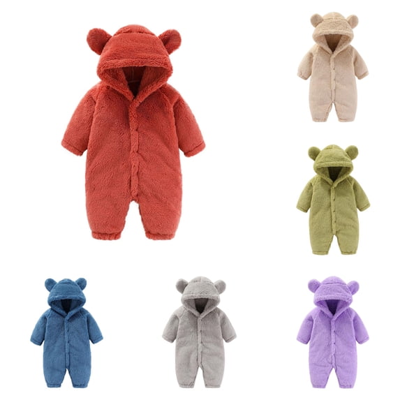 XAOFW Baby Girls Boys Romper long sleeve solid color Cartoon Ear Footed hooded zip front Jumpsuit Winter fuzzy bodysuit Snowsuit versatile One-Pieces 0-3 Months