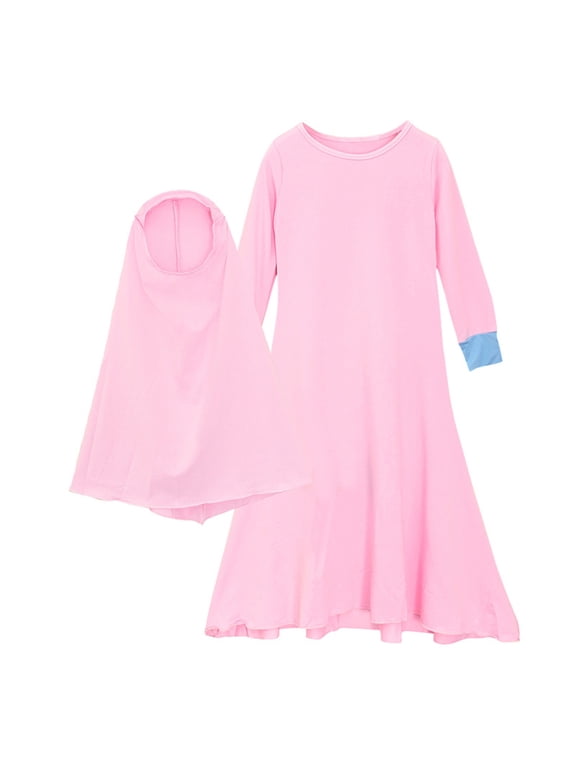 Baby Girls Outfits Ramadan Abaya With Hijab Full Length Robe Burka Maxi Little Kids Toddler Girl Dresses Sets 9-10 Years