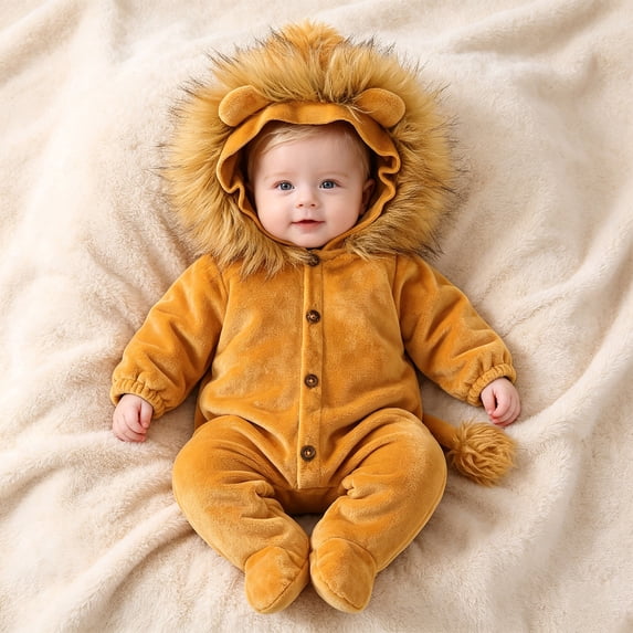 XAOFW Baby Girls Romper Cute Animal Fuzzy Bodysuit Long Sleeve Button Front Hooded Jumpsuit Kids Fall Winter Casual Soft One-Pieces