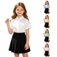 thumbnail image 1 of XAOFW Back To School Shirts For Kids Short Sleeve Lapel Collar Button Down Shirts Solid Color Lightweight School Uniform For Girls Trendy Tops 9-10 Years, 1 of 7