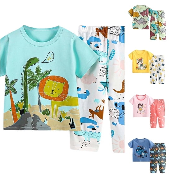 XAOFW Boy Outfits Short Sleeve Cartoon Dinosaur Graphic Tees Pants Kids Summer Fall Cute Clothes Sets 8-9 Years