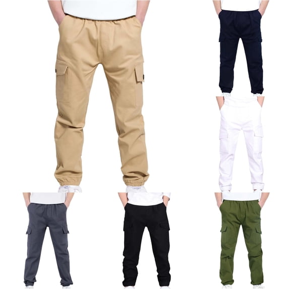 XAOFW Boy's Cargo Pants Stretch Elastic Waist School Trousers Kids Straight Leg Pant Twill Joggers Comfortable Bottom 4-5 Years