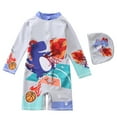 thumbnail image 1 of XAOFW Boy's One-Piece Swimsuits Cartoon Pattern Short Sleeve Crew Neck With Swim Hat Zipper Sun Rash Guard Swimwear Beach Pool Party Fashionable Cozy Bathing Suit, 1 of 6
