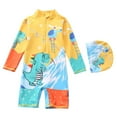 thumbnail image 1 of XAOFW Boy's One-Piece Swimsuits Cartoon Pattern Short Sleeve Crew Neck With Swim Hat Zipper Sun Rash Guard Swimwear Beach Pool Party Fashionable Cozy Swim Wear, 1 of 6