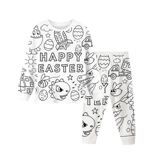 XAOFW Boy's Outfit Sets Easter Long Sleeve Crewneck Cartoon Doodle T-Shirts And Pants Two Piece Kids Outfits Club Party Comfortable Stylish Toddler Clothing Sets