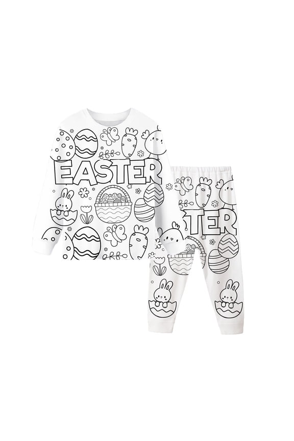 Boy's Outfit Sets Easter Long Sleeve Crewneck Cartoon Printed T Shirts And Pants Kids 2 Piece Outfits Holiday Celebration Soft Breathable Children Clothing Sets
