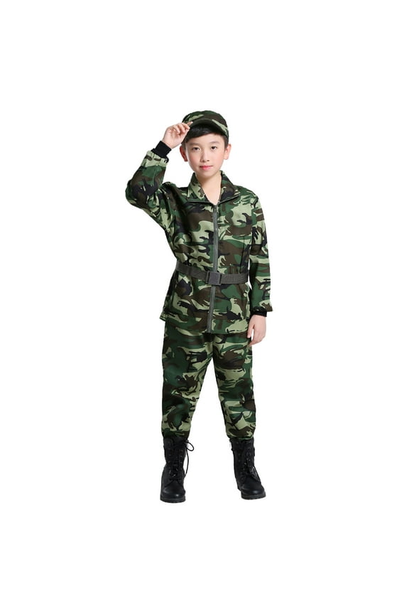 Boy's Outfit Sets Long Sleeve Camo Print Tops Pants With Waist Band And Hat 4 Piece Camouflagess Uniformss Outfits Casual Play Stylish Comfortable Clothing Sets