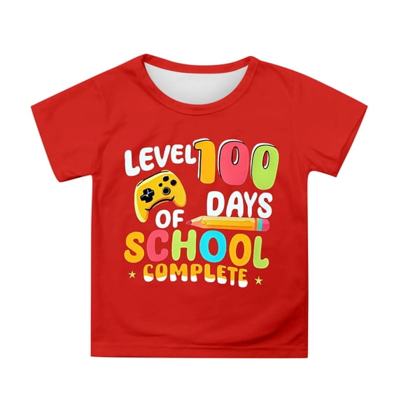 XAOFW Boy's T-Shirts 100 Days Of School Letter Print Short Sleeve Crewneck Kids Fashion T Shirt Daily Wear Comfort Fit Children Tee Shirt Club Party Versatile Cozy Top