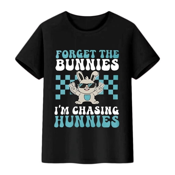 XAOFW Boy's T-Shirts Easter Short Sleeve Crewneck Cartoon Bunny Print Kids Graphic T Shirts Everyday Wear Comfort Fit Tee Shirts Home Lounging Soft Comfortable Toddler Top