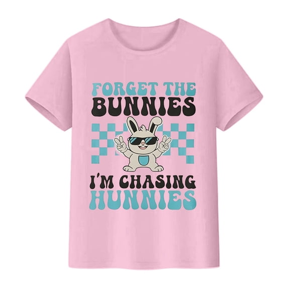 XAOFW Boy's T-Shirts Easter Short Sleeve Crewneck Cartoon Bunny Print Kids Graphic T Shirts Leisure Wear Loose Fit Tee Shirts Home Lounging Soft Comfortable Children Top