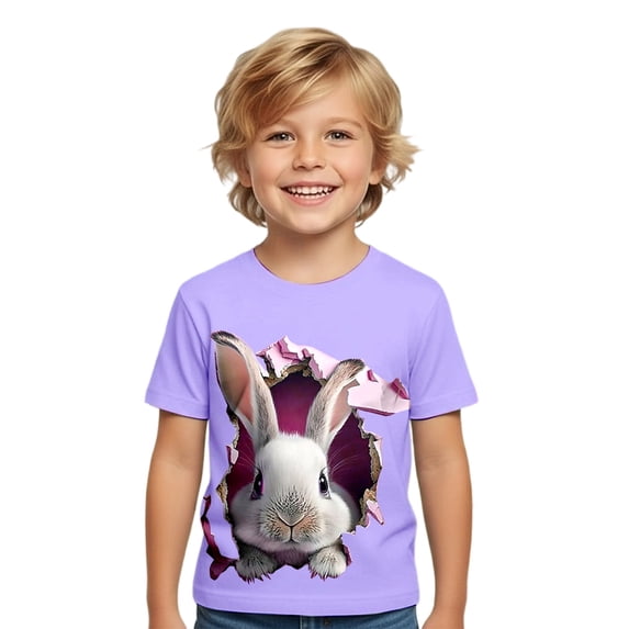 XAOFW Boy's T-Shirts Easter Short Sleeve Crewneck Cute Bunny Print Kids Fashion T Shirts Daily Wear Comfort Fit Tee Shirts Home Lounging Soft Breathable Children Tops