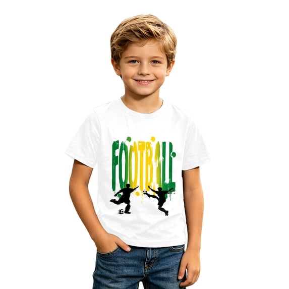 XAOFW Boy's T-Shirts Football Graphic Short Sleeve T Shirt Round Neck Summer Athletic Tee For Kids Youth Football Fan Travel Party Comfortable Top