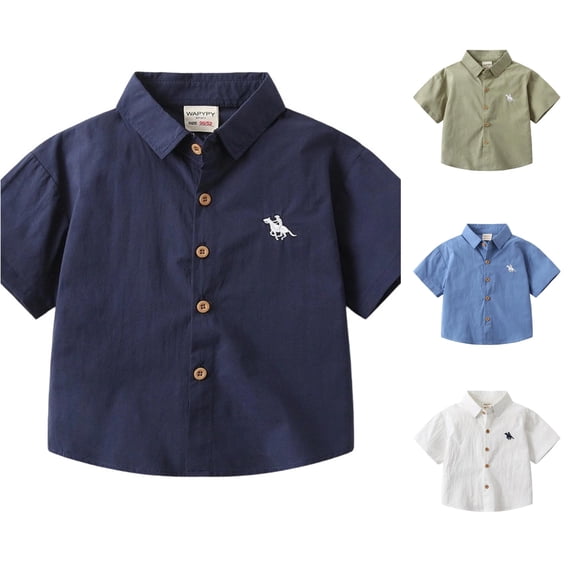 XAOFW Boys Back To School Shirts Short Sleeve Lapel Collar Button Down Graphic Shirts Kids Lightweight First Day Of School Shirts Comfortable Tops 18-24 Months