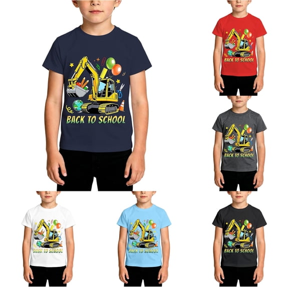 XAOFW Boys Back To School T Shirts Casual Cartoon Prints Short Sleeve Tee Loose Fit Round Neck First Day Of School Shirt Stylish Top 3-4 Years
