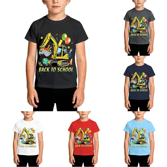 XAOFW Boys Back To School T Shirts Casual Cartoon Prints Short Sleeve Tee Loose Fit Round Neck First Day Of School Shirt Stylish Tops 2-3 Years