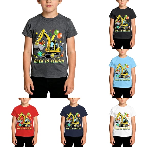 XAOFW Boys Back To School T Shirts Casual Cartoon Prints Short Sleeve Tee Loose Fit Round Neck First Day Of School Shirt Trendy Top 10-11 Years