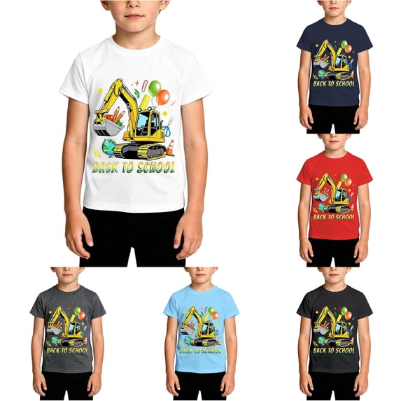 XAOFW Boys Back To School T Shirts Casual Cartoon Prints Short Sleeve Tee Loose Fit Round Neck First Day Of School Shirt Versatile Tops 12-13 Years