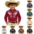 thumbnail image 1 of XAOFW Boys Button Down Shirts Western Cowboy Long Sleeve Lapel Floral Printed Shirt Classic Denim Casual Shirts For Outdoor Play Soft Tops 4-5 Years, 1 of 5