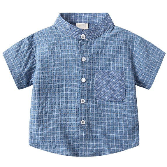 XAOFW Boys Checkered Shirts Lightweight Casual Short Sleeve Lapel Collar Button Down Shirts For Kids Youth Back To School Season Comfortable Tops 18-24 Months