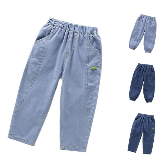 XAOFW Boys Denim Pants For Toddlers Kids Lightweight Elastic Waist Loose Fit Solid Color Jeans Trousers Stylish Bottom 4-5 Years