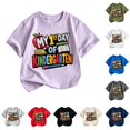 thumbnail image 1 of XAOFW Boys First Day Of Kindergarten Shirts Short Sleeve Crewneck Letter Graphic Tees Toddler Kids Loose Fit Back To School Clothes 8-9 Years, 1 of 3