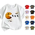 thumbnail image 1 of XAOFW Boys Girls Halloween Shirt Short Sleeve Crewneck Ghost Bat Graphic Tees Toddler Kids Autumn Relaxed Fit T Shirts 6-7 Years, 1 of 3