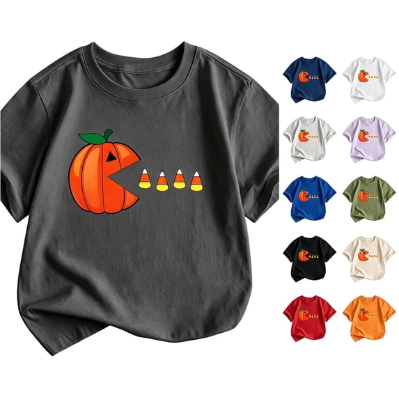 XAOFW Boys Girls Halloween Shirt Short Sleeve Crewneck Pumpkin Graphic Tees Toddler Kids Autumn Loose Fit T Shirts 2-3 Years