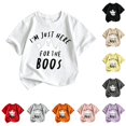 thumbnail image 1 of XAOFW Boys Girls Halloween Shirt Short Sleeve Round Neck Ghost Letter Graphic Tees Toddler Kids Autumn Loose Fit T Shirts 4-5 Years, 1 of 3