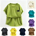 thumbnail image 1 of XAOFW Boys Girls Outfits Short Sleeve Knit Graphic Tees Shorts Kids Summer Comfortable Clothes Sets 4-5 Years, 1 of 3