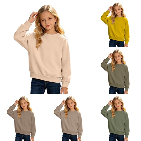 XAOFW Boys Girls Sweatshirts Solid Color Long Sleeve Crew Neck Pullover Casual Sweatshirt For Kids Autumn Everyday Wear Comfortable Top 12-13 Years