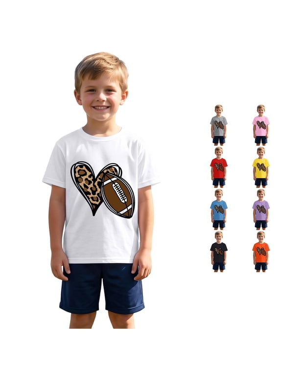 Boys Girls T Shirts Short Sleeve Crew Neck Leopard Football Graphic Tees Toddler Kids Everyday Wear Loose Fit Clothes 8-9 Years