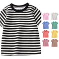 thumbnail image 1 of XAOFW Boys Girls T Shirts Short Sleeve Crewneck Striped Tees Toddler Kids Summer Comfortable T-Shirts 18-24 Months, 1 of 6