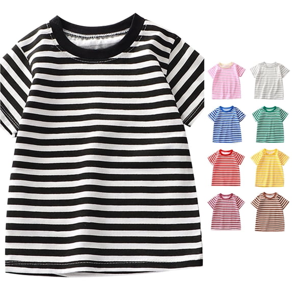 XAOFW Boys Girls T Shirts Short Sleeve Crewneck Striped Tees Toddler Kids Summer Comfortable T-Shirts 18-24 Months