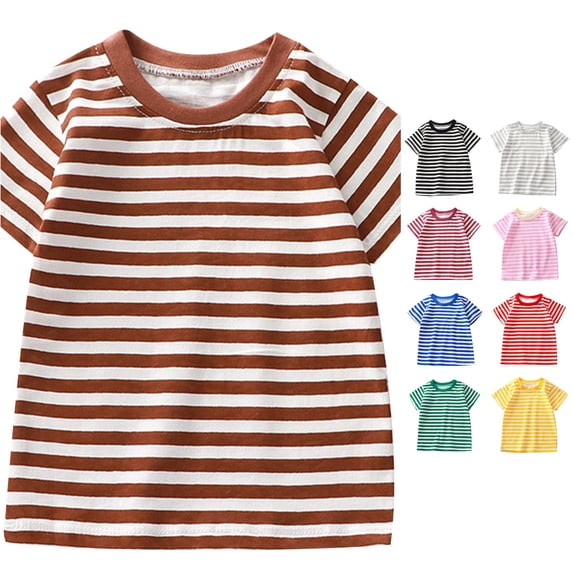 XAOFW Boys Girls T Shirts Short Sleeve Crewneck Striped Tees Toddler Kids Summer Comfortable T-Shirts 3-4 Years