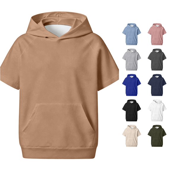 XAOFW Boys Hoodies Short Sleeve Solid Color Hooded Sweatshirts Toddler Kids Loose Fit Fall Winter Clothes