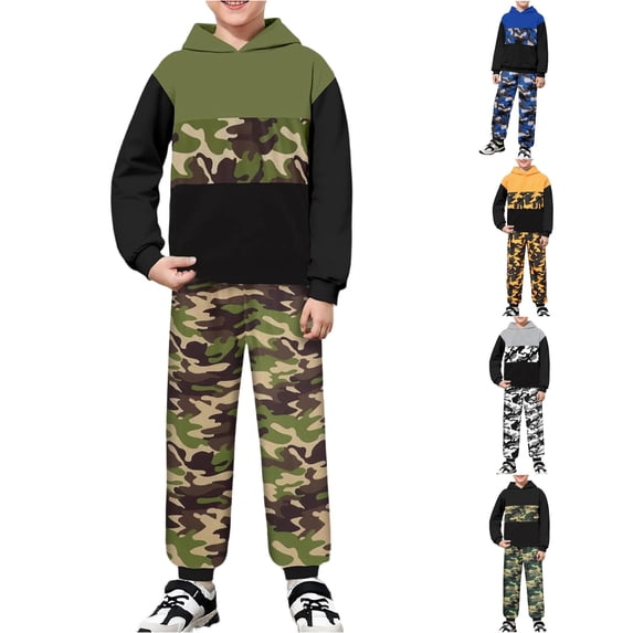 XAOFW Boys Outfits Long Sleeve Camo Print Hoodie Jogger Pants Kids Casual Fall Winter Fashion Clothing Sets 3-4 Years