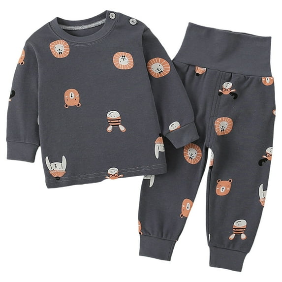 XAOFW Boys Outfits Thermal Underwear High Waist Warm Base Layer Kids Winter Cartoon Printing Long Sleeve O-Neck Breathable Comfortable Daily Lounging Clothing Sets