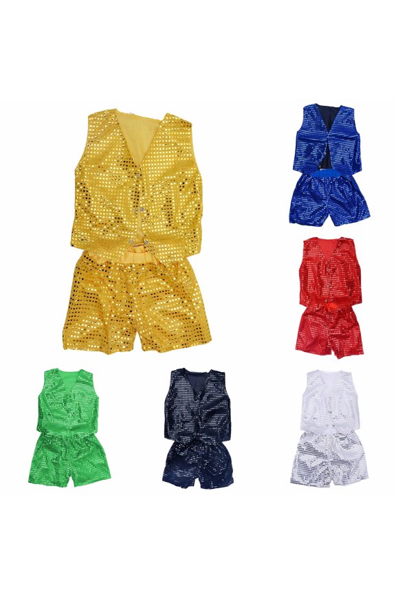 Boys Party Outfits Sleeveless Sparkly Sequin Vest And Matching Pants Jazz Dance Performance Sets For Boys Trendy Clothing Sets 10-11 Years