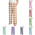 thumbnail image 1 of XAOFW Boys Plaid Pajama Pants Elastic Waist Sleepwear Trousers With Pockets Kids Fall Winter Casual Breathable Bottoms, 1 of 7