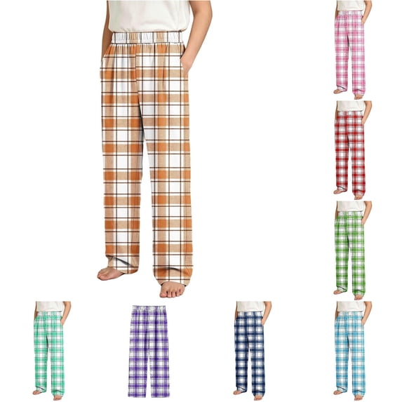 XAOFW Boys Plaid Pajama Pants Elastic Waist Sleepwear Trousers With Pockets Kids Fall Winter Casual Breathable Bottoms