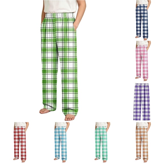 XAOFW Boys Plaid Pajama Pants Elastic Waist Sleepwear Trousers With Pockets Kids Fall Winter Casual Comfortable Bottoms