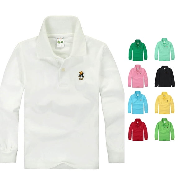 XAOFW Boys Polo Shirt Long Sleeve Button Closure School Uniform Shirts Toddler Kids Fall Winter Daily Wear Loose Fit Tops 10-11 Years