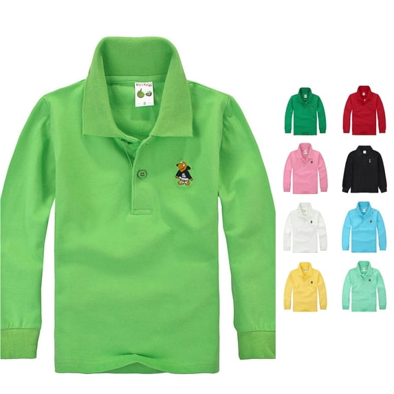 XAOFW Boys Polo Shirt Long Sleeve Button Closure School Uniform Shirts Toddler Kids Fall Winter Daily Wear Loose Fit Tops 10-11 Years