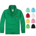 thumbnail image 1 of XAOFW Boys Polo Shirt Long Sleeve Button Closure School Uniform Shirts Toddler Kids Fall Winter Daily Wear Loose Fit Tops 10-11 Years, 1 of 4