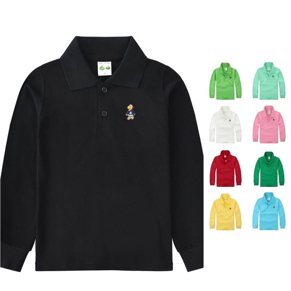 XAOFW Boys Polo Shirt Long Sleeve Button Closure School Uniform Shirts Toddler Kids Fall Winter Daily Wear Loose Fit Tops 5-6 Years