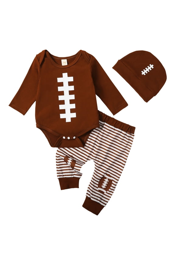 Boys Set Baby Boy Football Long Sleeve Bodysuit Pants Three Piece Jumpsuit Romper Toddler Sport Theme Photoshoot Play O-Neck Trendy Breathable Home Party Outfits