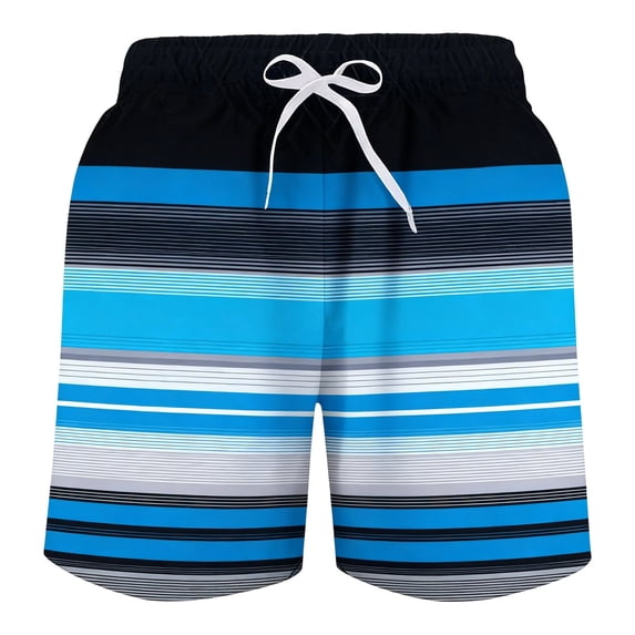 XAOFW Boys Swim Trunks With Compression Liner Drawstring Waist Beach Shorts Summer Striped Swimming Shorts Water Sports Stylish Bottoms