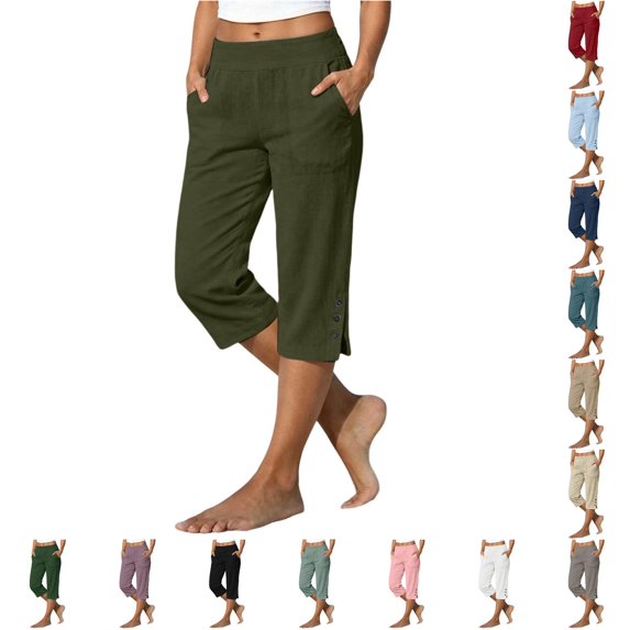 XAOFW Capri Pants For Women Casual Summer Straight Leg Pants With Pockets Loose Beach Trousers For Daily Wear Trendy Bottoms XXXL