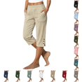 thumbnail image 1 of XAOFW Capri Pants For Women Casual Summer Straight Leg Pants With Pockets Loose Beach Trousers For Daily Wear Versatile Bottoms XXXXXL, 1 of 4
